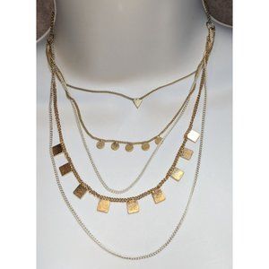 Gold Multilayer Geometric Necklace